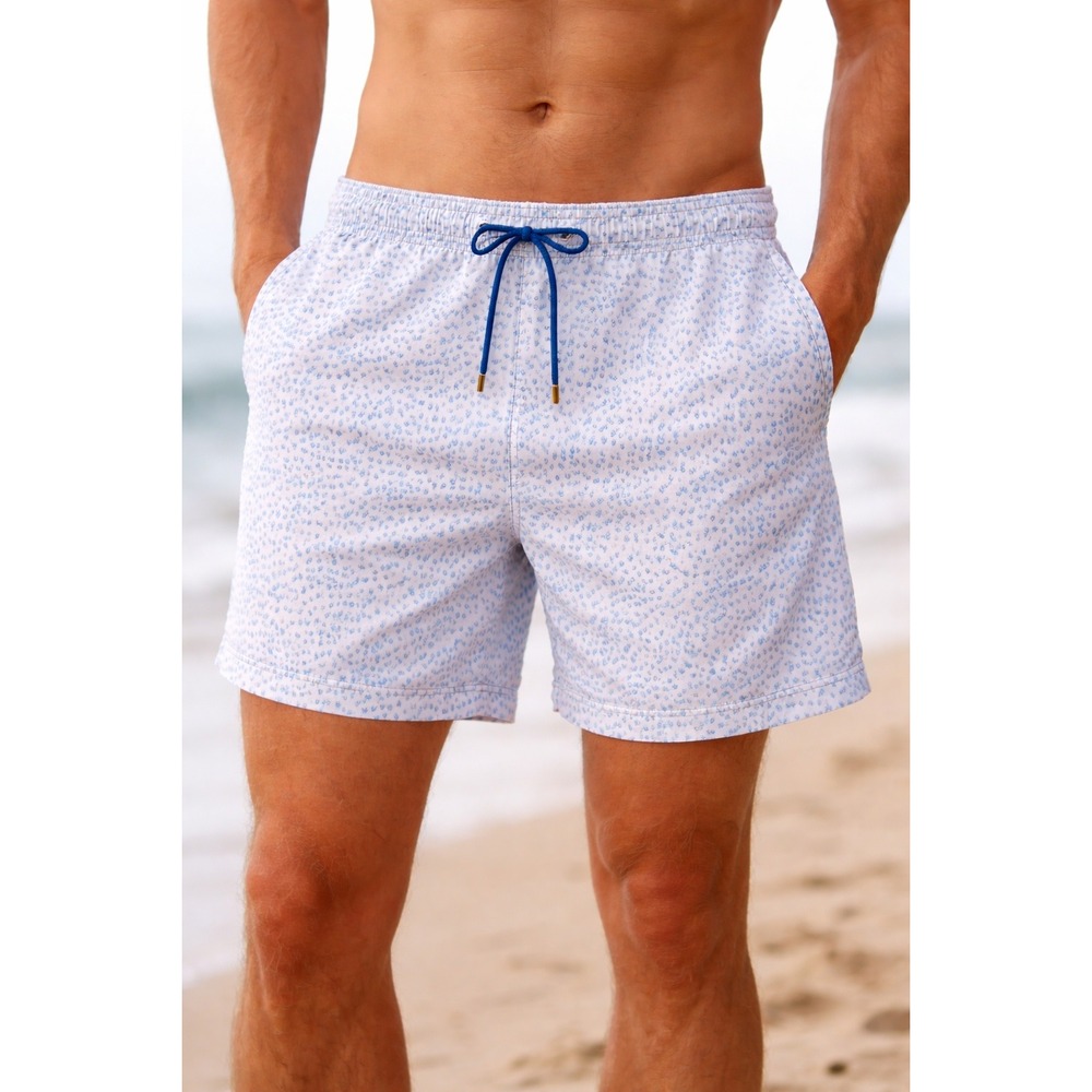 Capelle Swim Trunks Shorts Blue Fish Print Drawstring Lined Mens XL Bathing Suit